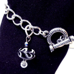 Silver Charm Bracelet with Black & White Lamp Work